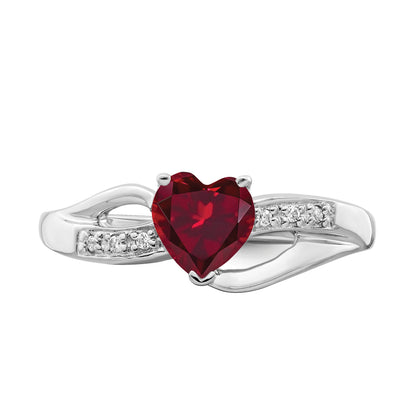 14k White Gold 6mm Heart Lab-Created Ruby and Diamond Ring