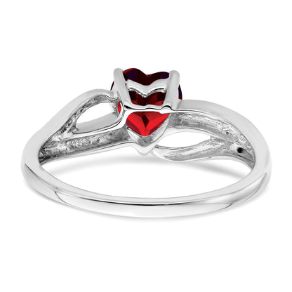 14k White Gold 6mm Heart Lab-Created Ruby and Diamond Ring