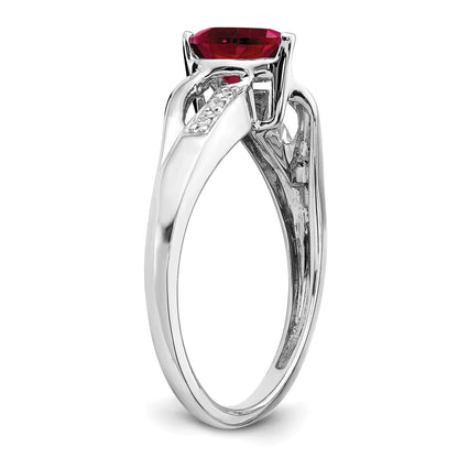 14k White Gold 6mm Heart Lab-Created Ruby and Diamond Ring