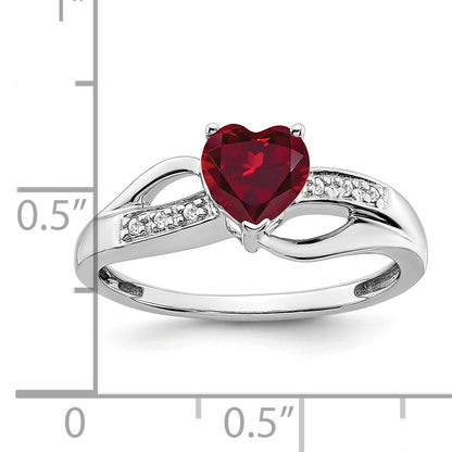 14k White Gold 6mm Heart Lab-Created Ruby and Diamond Ring