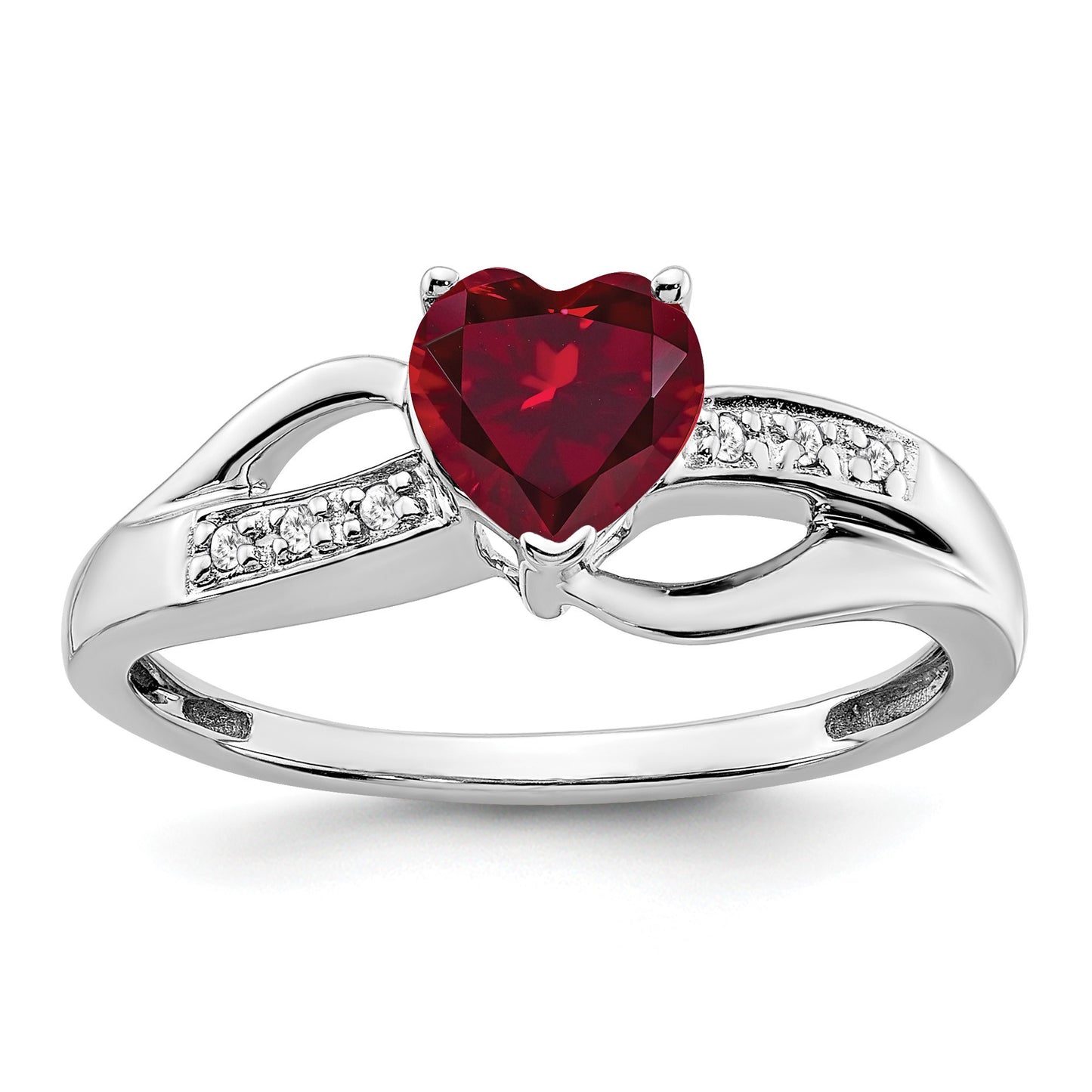 14k White Gold 6mm Heart Lab-Created Ruby and Diamond Ring