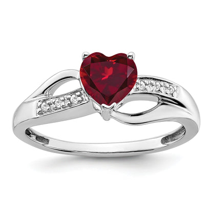 14k White Gold 6mm Heart Lab-Created Ruby and Diamond Ring