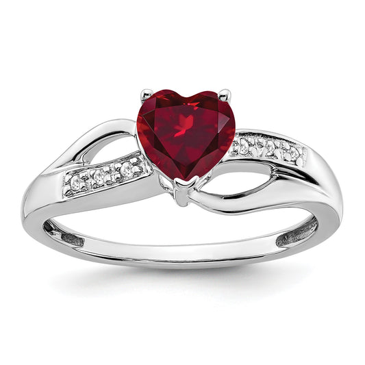 14k White Gold 6mm Heart Lab-Created Ruby and Diamond Ring
