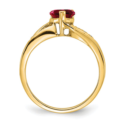 14k 6mm Heart Lab-Created Ruby and Diamond Ring