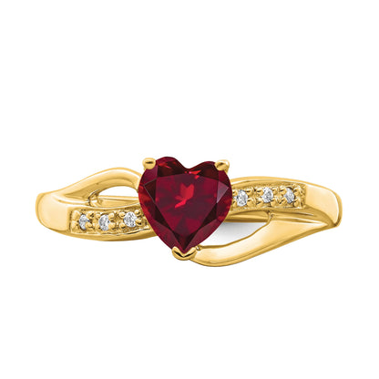 14k 6mm Heart Lab-Created Ruby and Diamond Ring