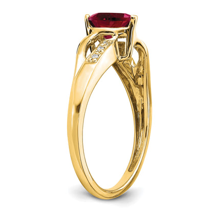 14k 6mm Heart Lab-Created Ruby and Diamond Ring