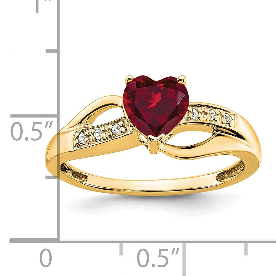 14k 6mm Heart Lab-Created Ruby and Diamond Ring