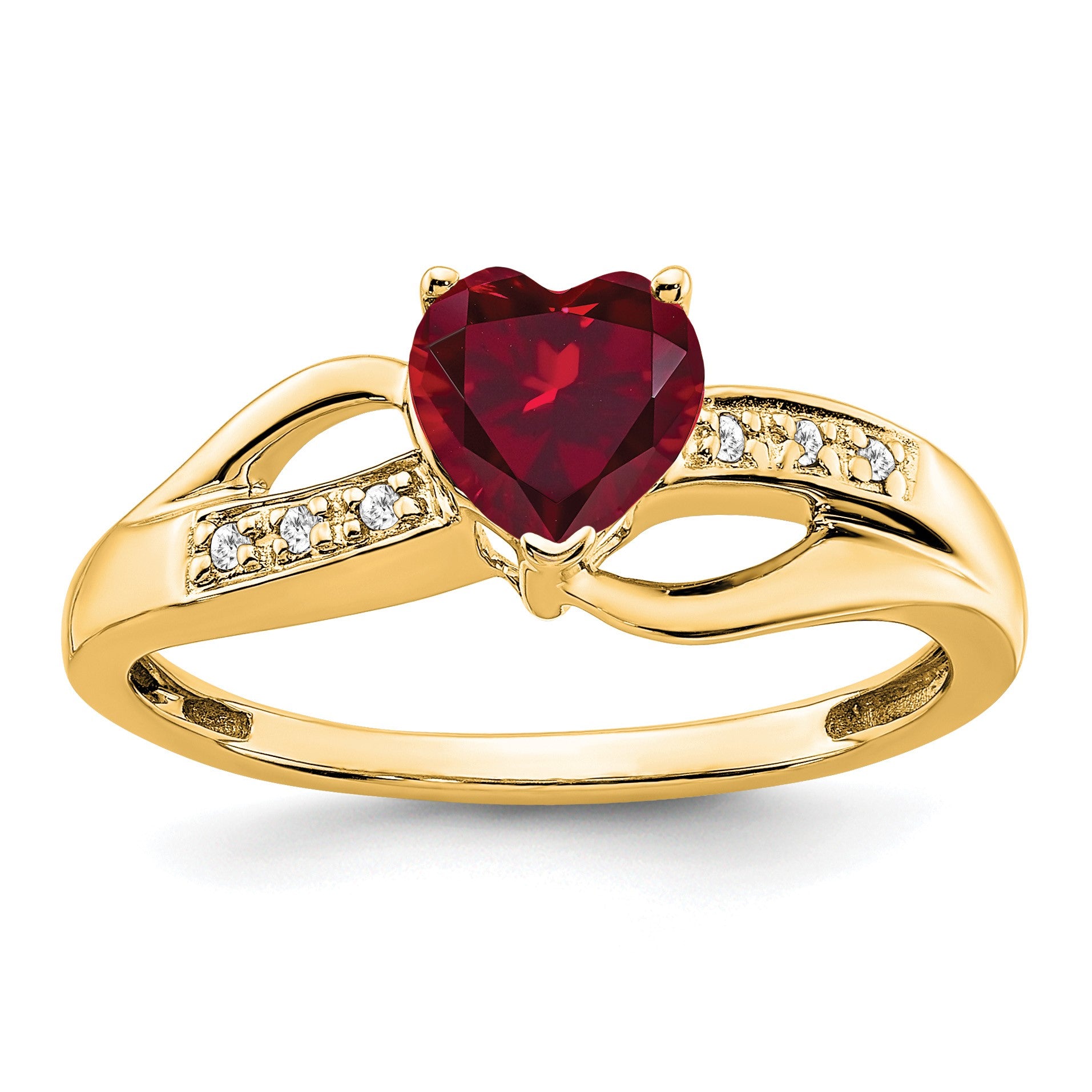 14k 6mm Heart Lab-Created Ruby and Diamond Ring
