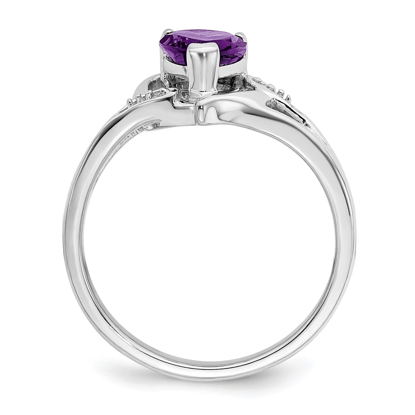 14k White Gold 6mm Heart Amethyst and Diamond Ring