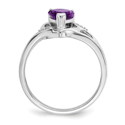 14k White Gold 6mm Heart Amethyst and Diamond Ring