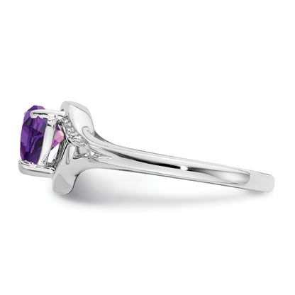 14k White Gold 6mm Heart Amethyst and Diamond Ring