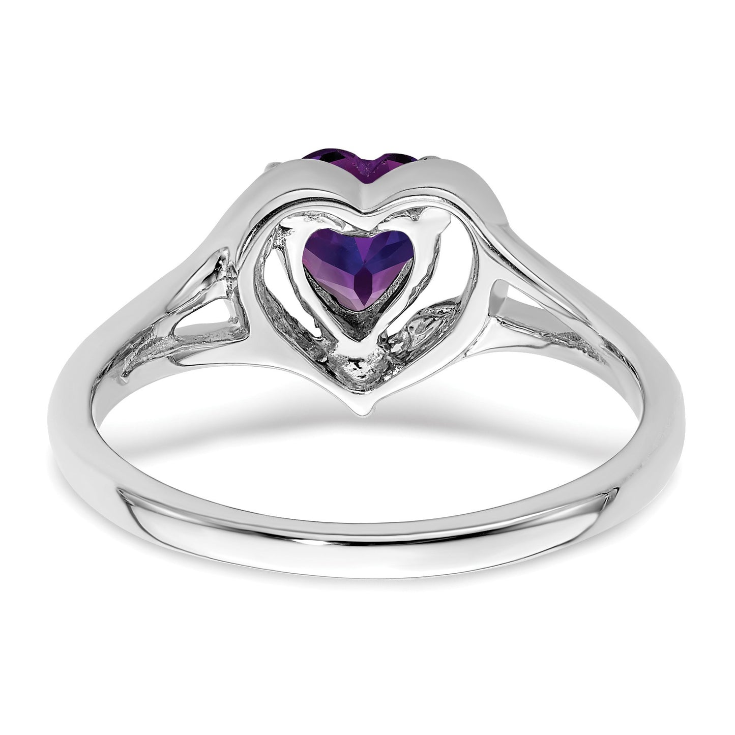 14k White Gold 6mm Heart Amethyst and Diamond Ring