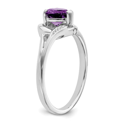 14k White Gold 6mm Heart Amethyst and Diamond Ring