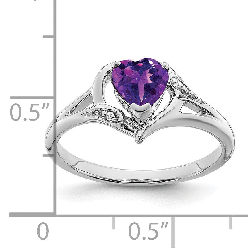 14k White Gold 6mm Heart Amethyst and Diamond Ring