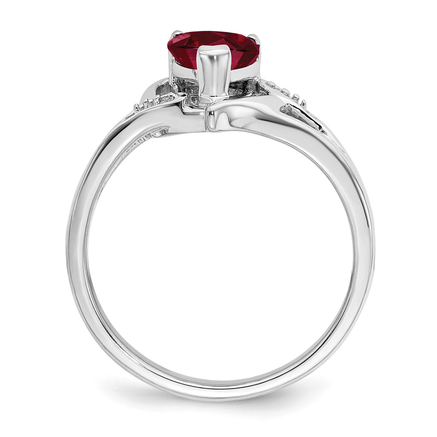 14k White Gold 6mm Heart Lab-Created Ruby and Diamond Ring