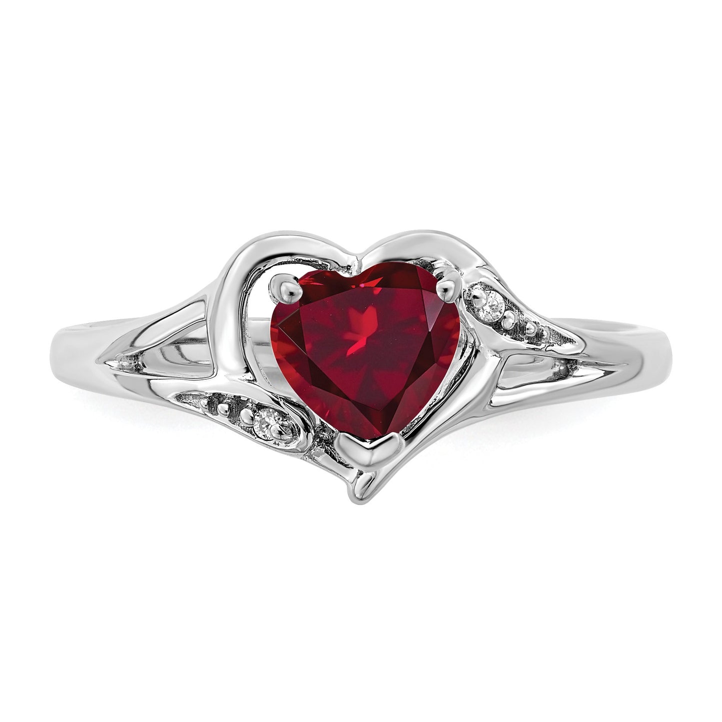 14k White Gold 6mm Heart Lab-Created Ruby and Diamond Ring