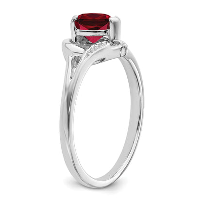 14k White Gold 6mm Heart Lab-Created Ruby and Diamond Ring