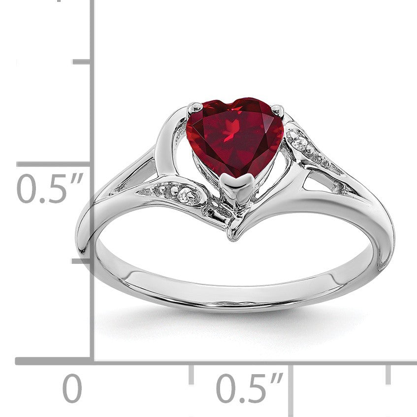14k White Gold 6mm Heart Lab-Created Ruby and Diamond Ring