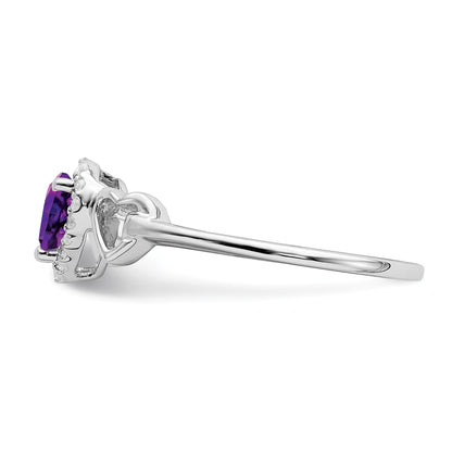 14k White Gold 5mm Heart Amethyst and 1/10 carat Diamond Halo Ring