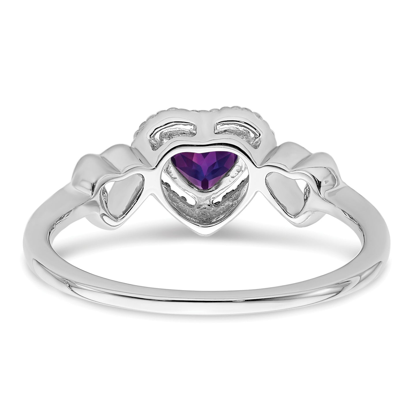 14k White Gold 5mm Heart Amethyst and 1/10 carat Diamond Halo Ring