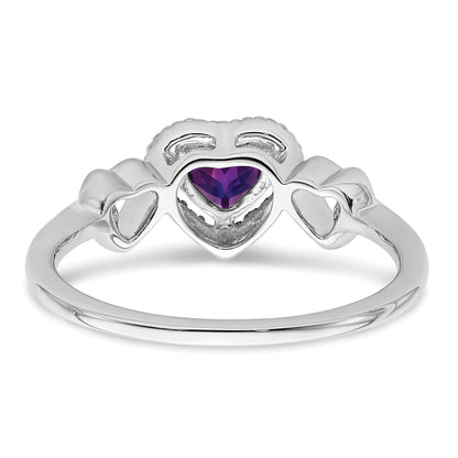 14k White Gold 5mm Heart Amethyst and 1/10 carat Diamond Halo Ring