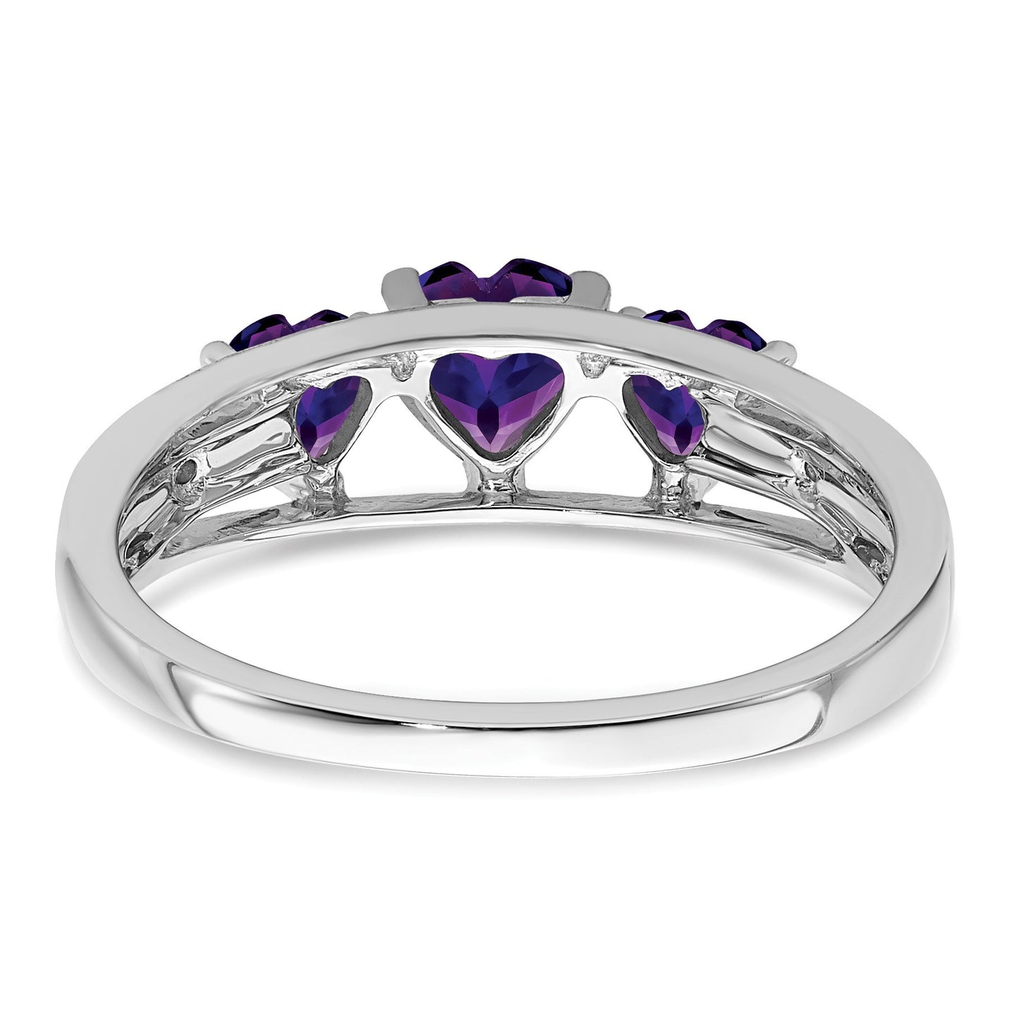 14k White Gold 5mm/4mm Heart Amethyst and Diamond 3-Stone Ring
