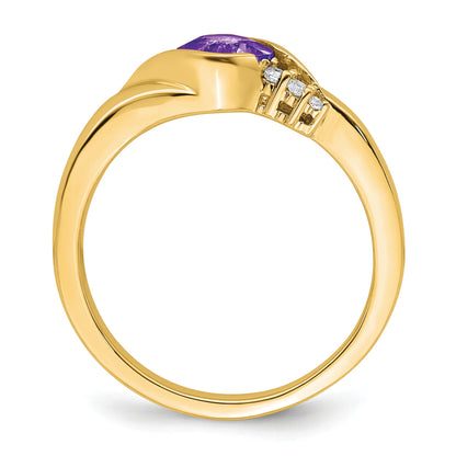 14k 5mm Cushion Amethyst and 1/20 carat Diamond Ring