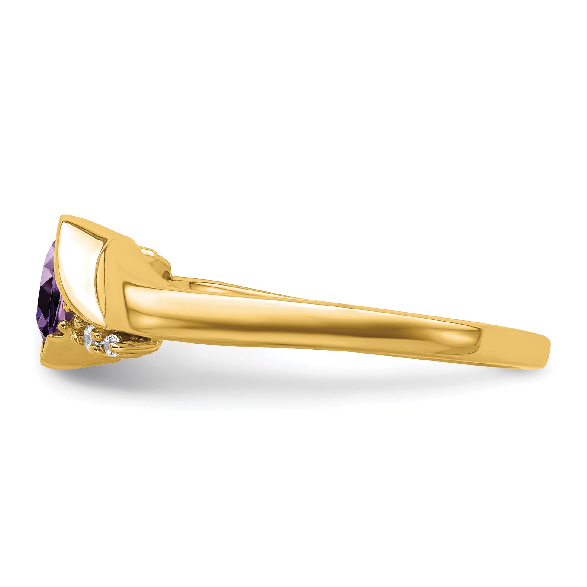 14k 5mm Cushion Amethyst and 1/20 carat Diamond Ring