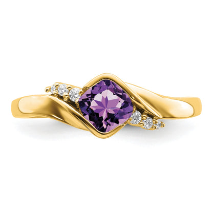 14k 5mm Cushion Amethyst and 1/20 carat Diamond Ring