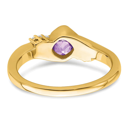 14k 5mm Cushion Amethyst and 1/20 carat Diamond Ring