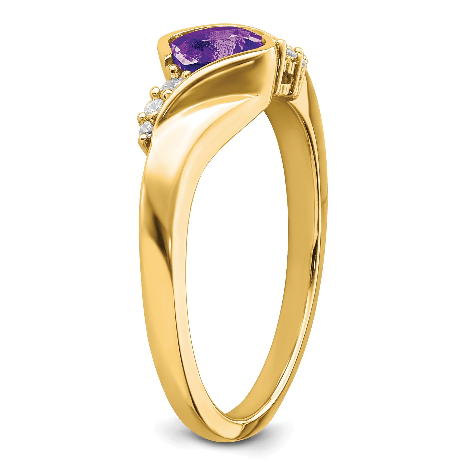 14k 5mm Cushion Amethyst and 1/20 carat Diamond Ring