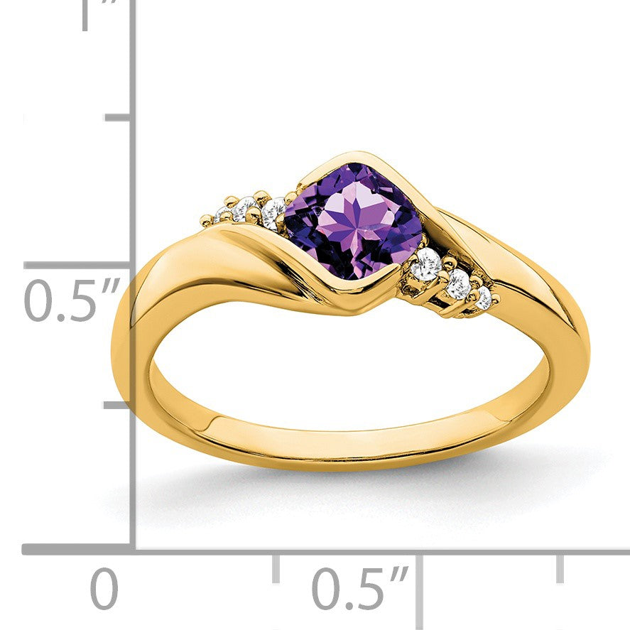 14k 5mm Cushion Amethyst and 1/20 carat Diamond Ring