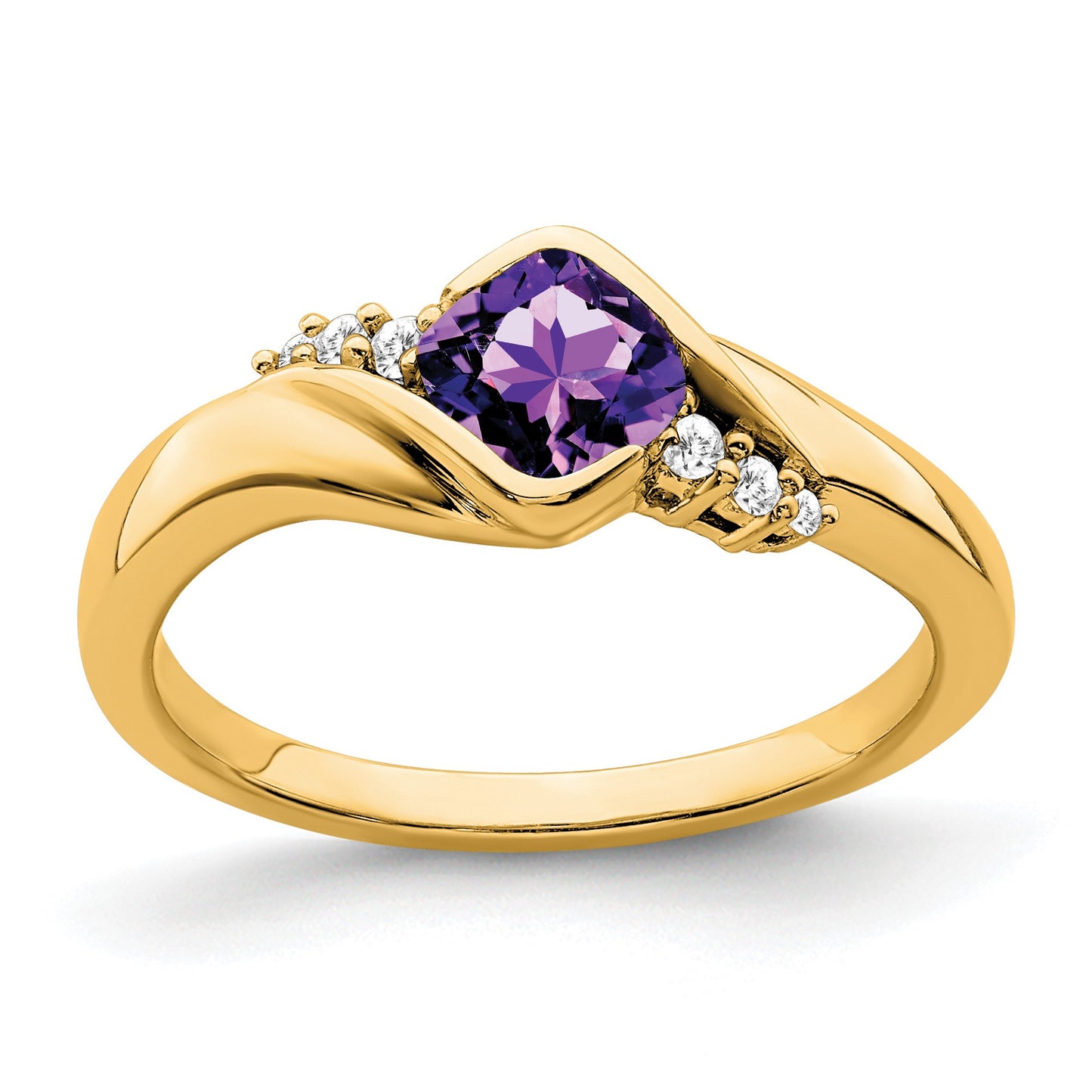 14k 5mm Cushion Amethyst and 1/20 carat Diamond Ring