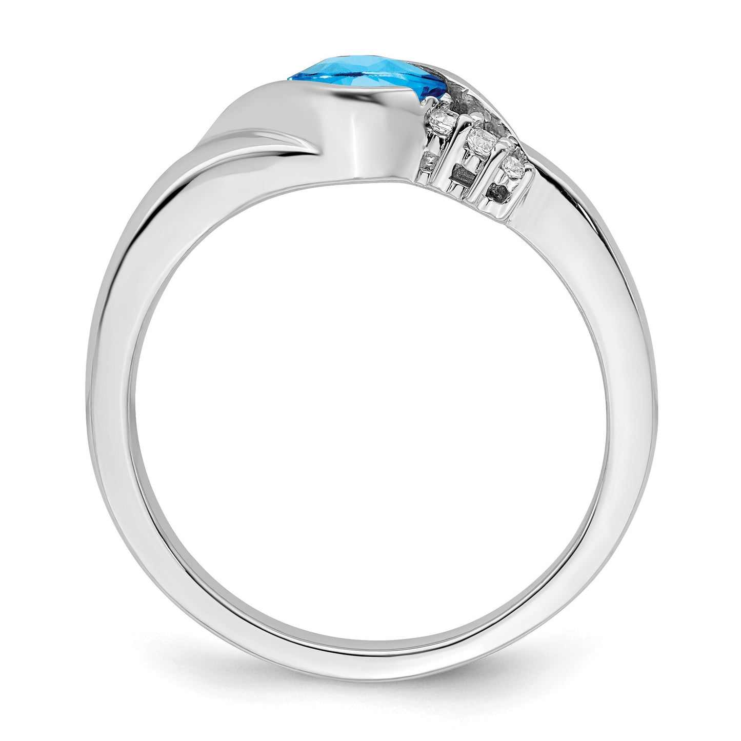 14k White Gold 5mm Cushion Blue Topaz and 1/20 carat Diamond Ring