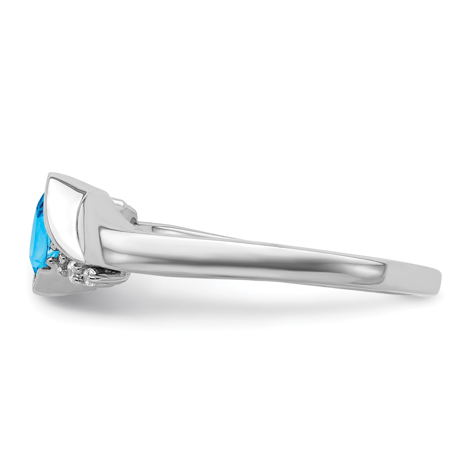 14k White Gold 5mm Cushion Blue Topaz and 1/20 carat Diamond Ring