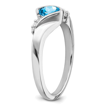 14k White Gold 5mm Cushion Blue Topaz and 1/20 carat Diamond Ring