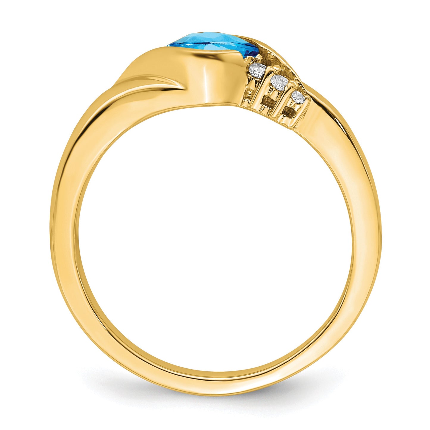 14k 5mm Cushion Blue Topaz and 1/20 carat Diamond Ring