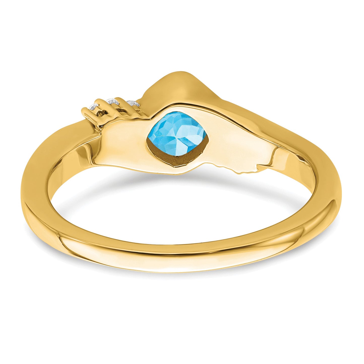 14k 5mm Cushion Blue Topaz and 1/20 carat Diamond Ring