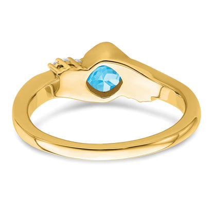 14k 5mm Cushion Blue Topaz and 1/20 carat Diamond Ring