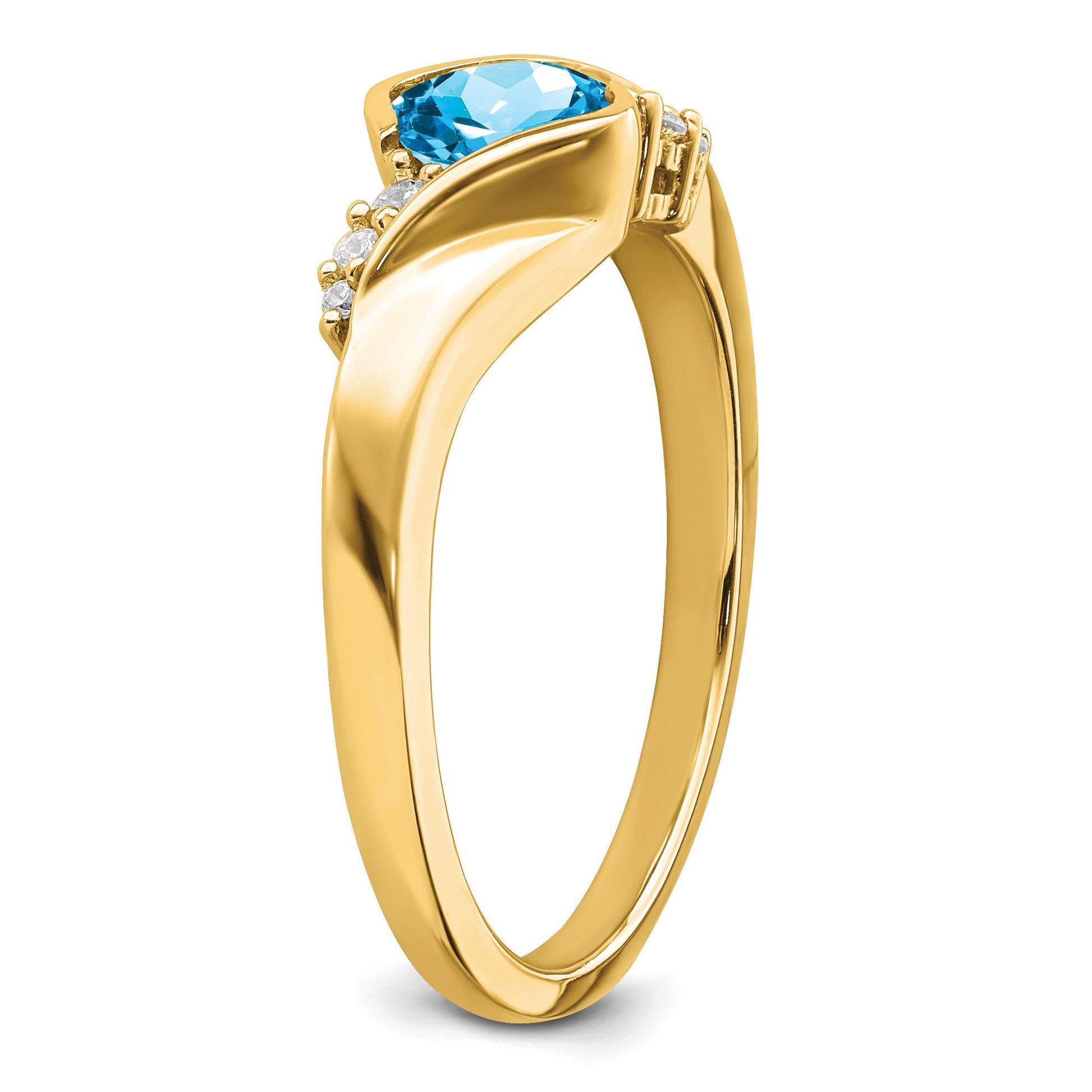 14k 5mm Cushion Blue Topaz and 1/20 carat Diamond Ring