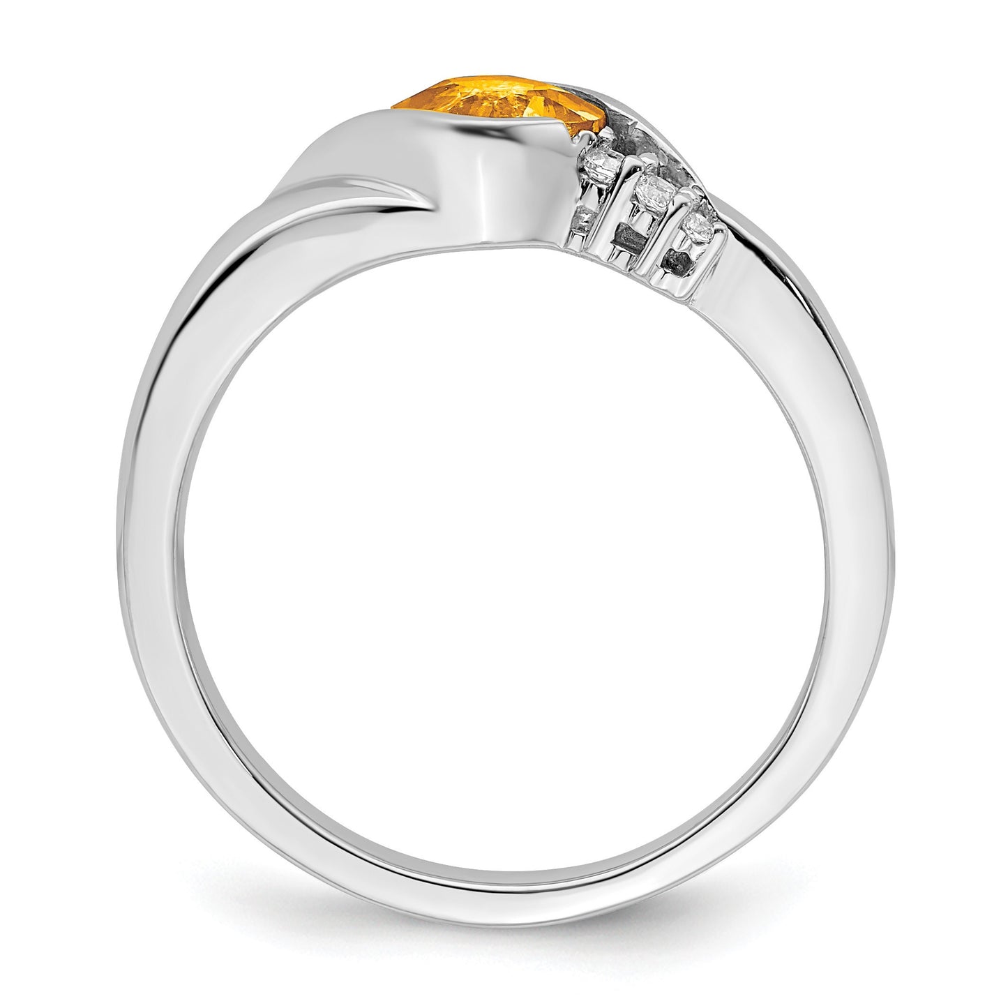 14k White Gold 5mm Cushion Citrine and 1/20 carat Diamond Ring