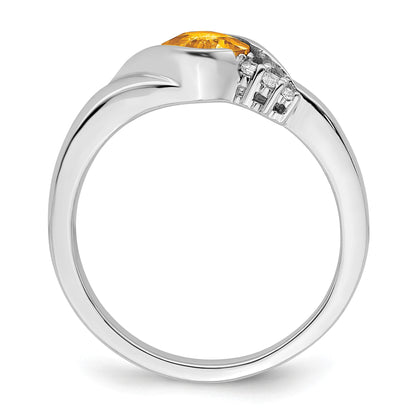 14k White Gold 5mm Cushion Citrine and 1/20 carat Diamond Ring