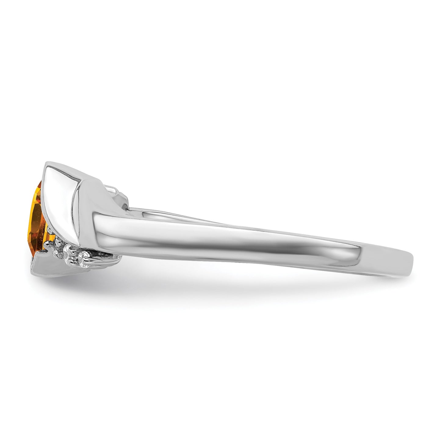 14k White Gold 5mm Cushion Citrine and 1/20 carat Diamond Ring