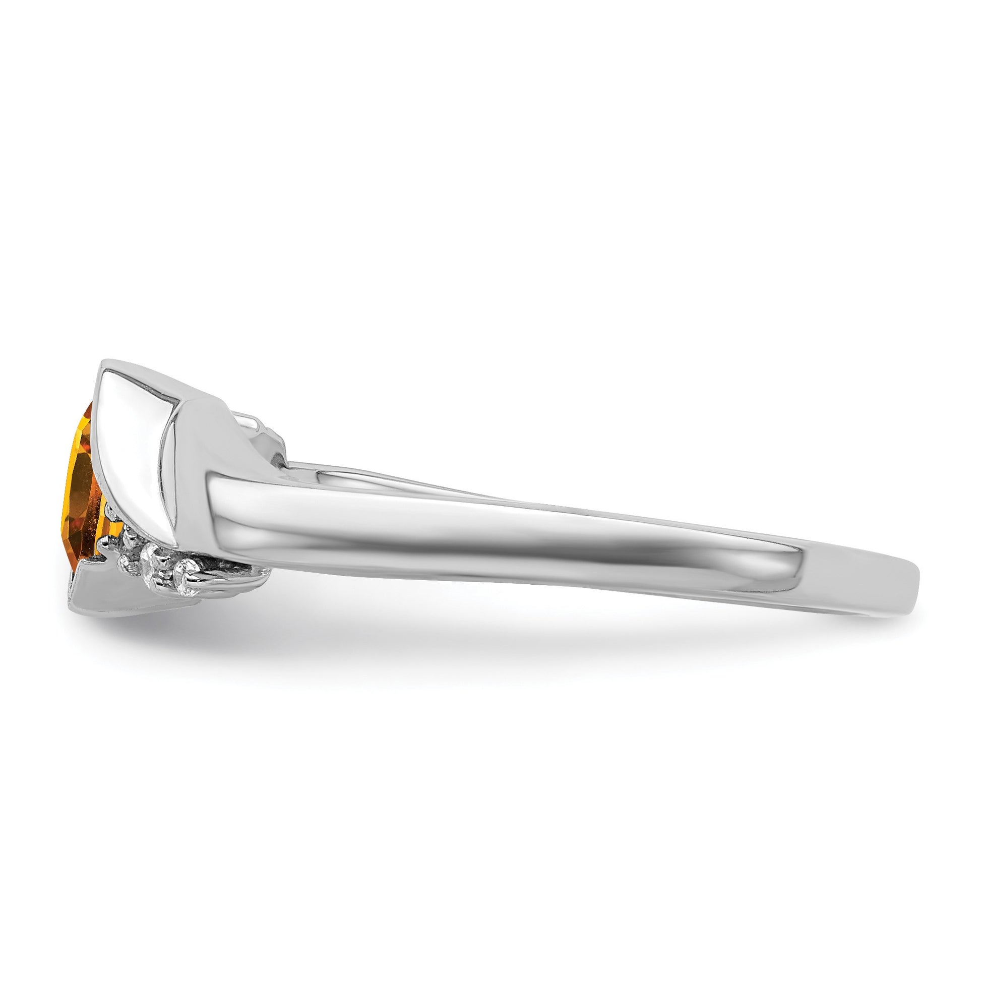 14k White Gold 5mm Cushion Citrine and 1/20 carat Diamond Ring