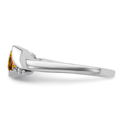 14k White Gold 5mm Cushion Citrine and 1/20 carat Diamond Ring