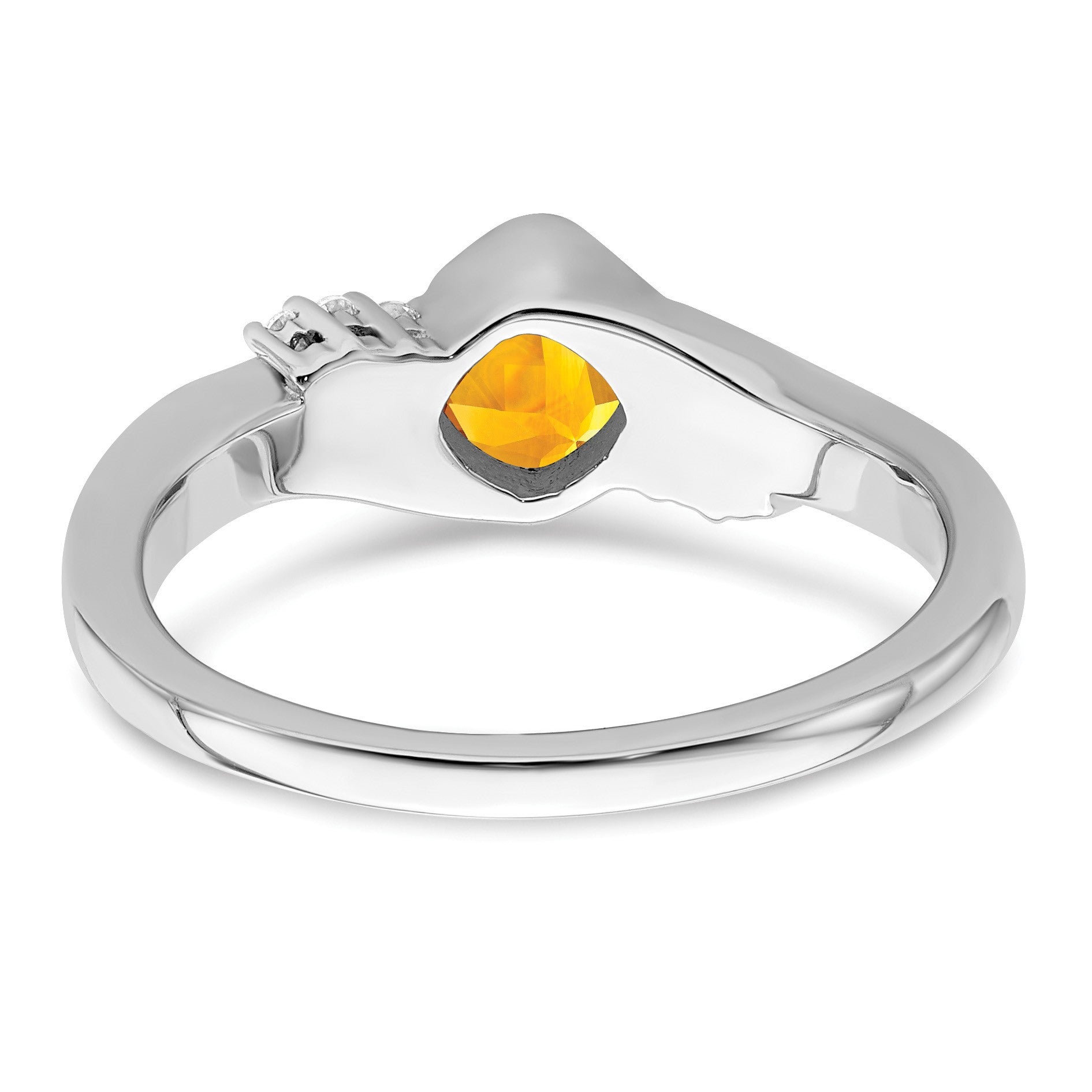 14k White Gold 5mm Cushion Citrine and 1/20 carat Diamond Ring