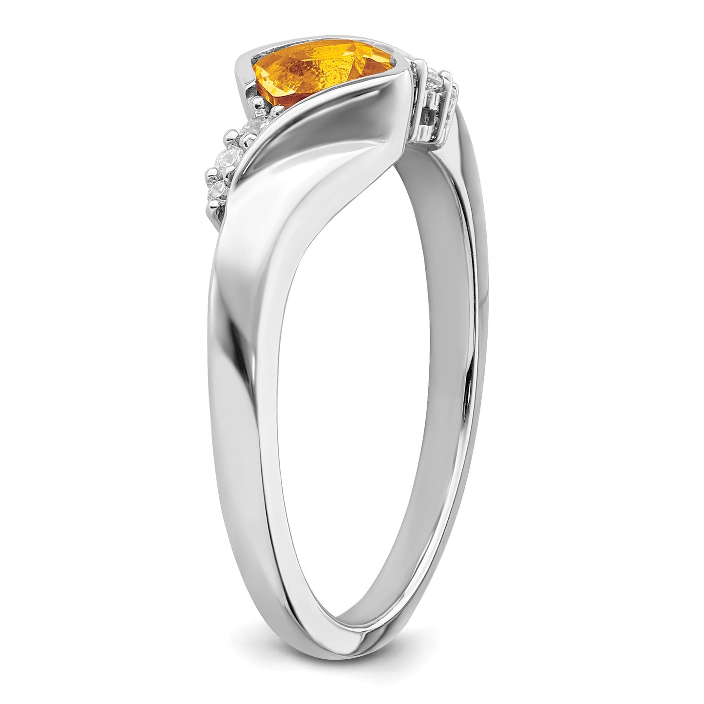 14k White Gold 5mm Cushion Citrine and 1/20 carat Diamond Ring