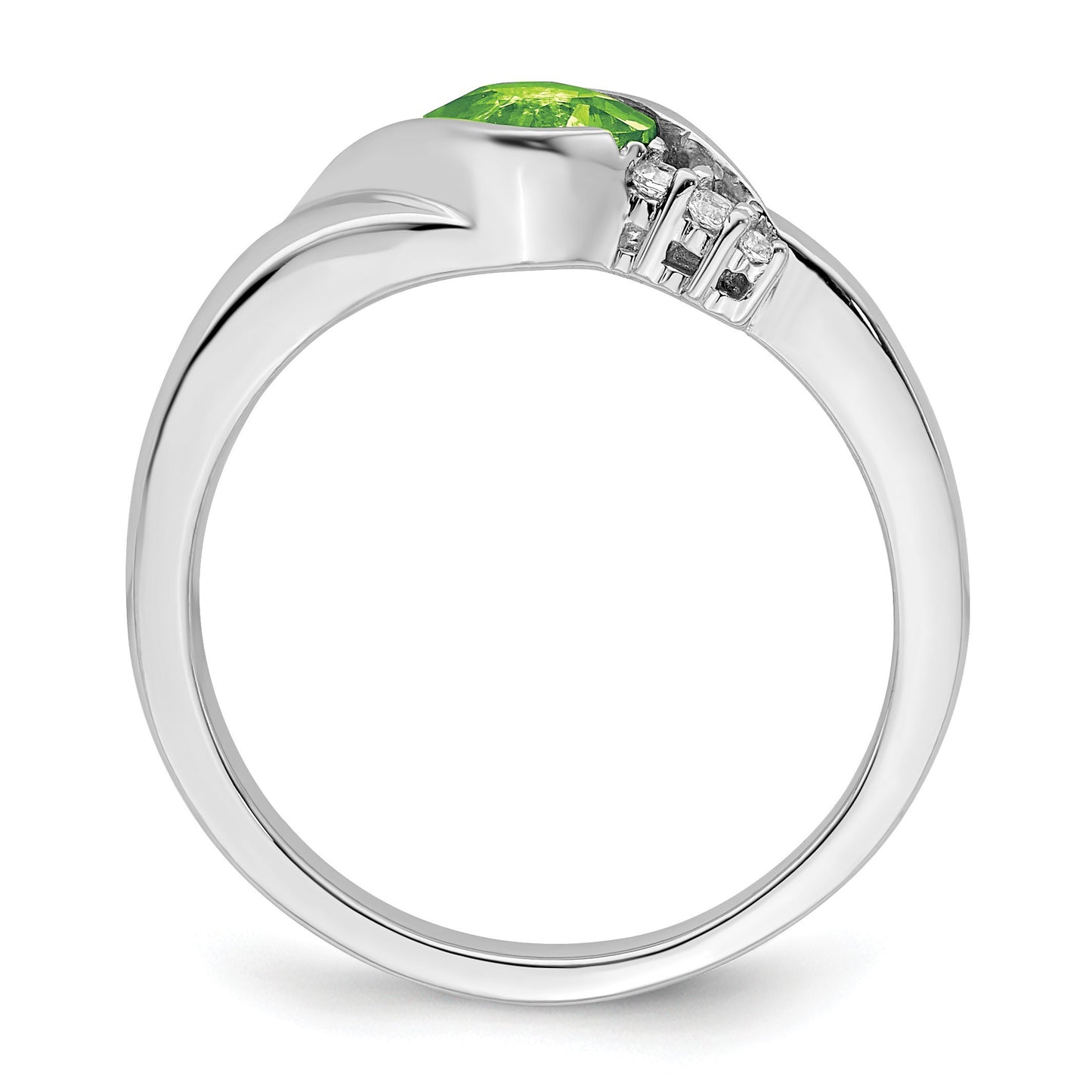 14k White Gold 5mm Cushion Peridot and 1/20 carat Diamond Ring