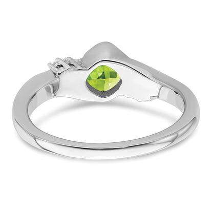 14k White Gold 5mm Cushion Peridot and 1/20 carat Diamond Ring