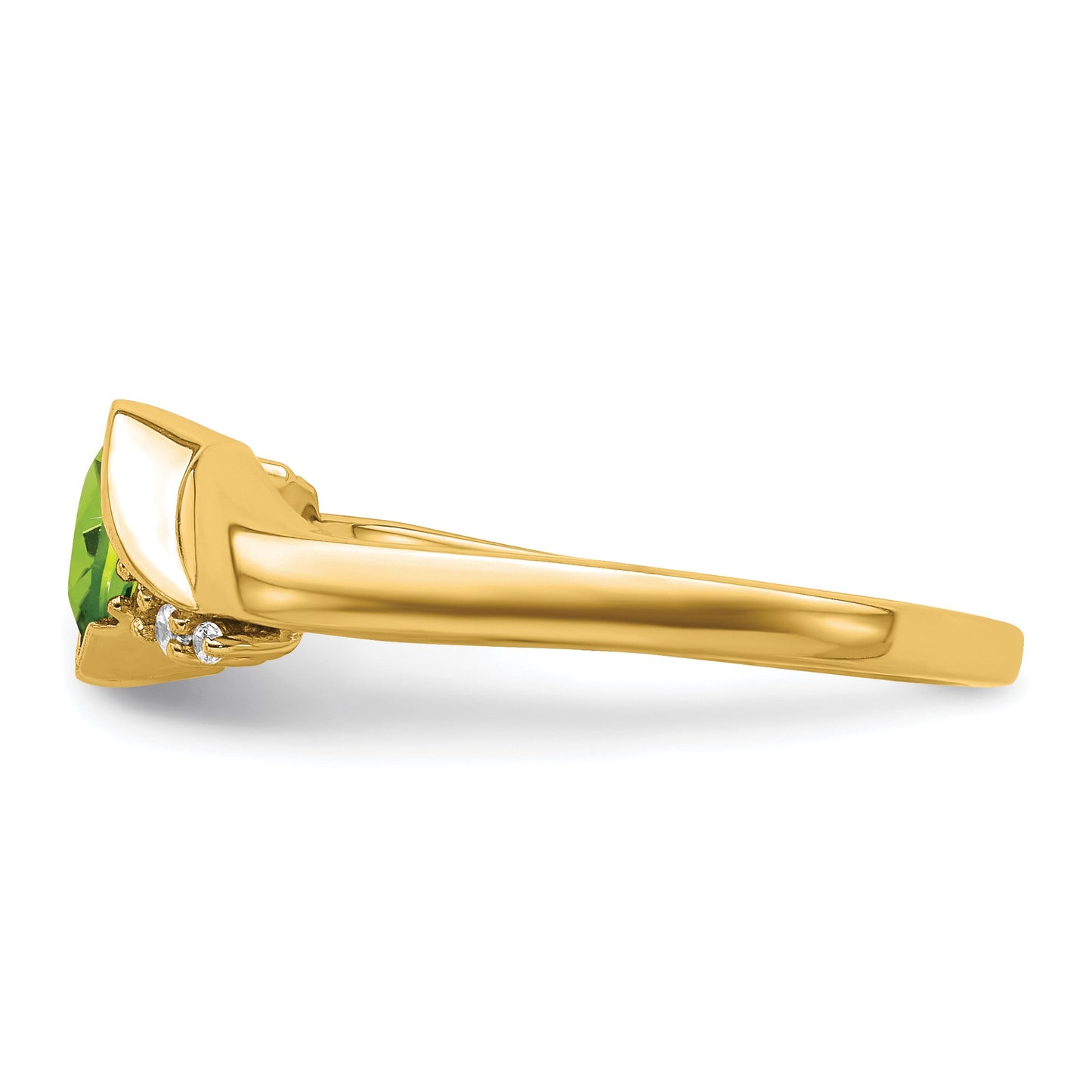 14k 5mm Cushion Peridot and 1/20 carat Diamond Ring